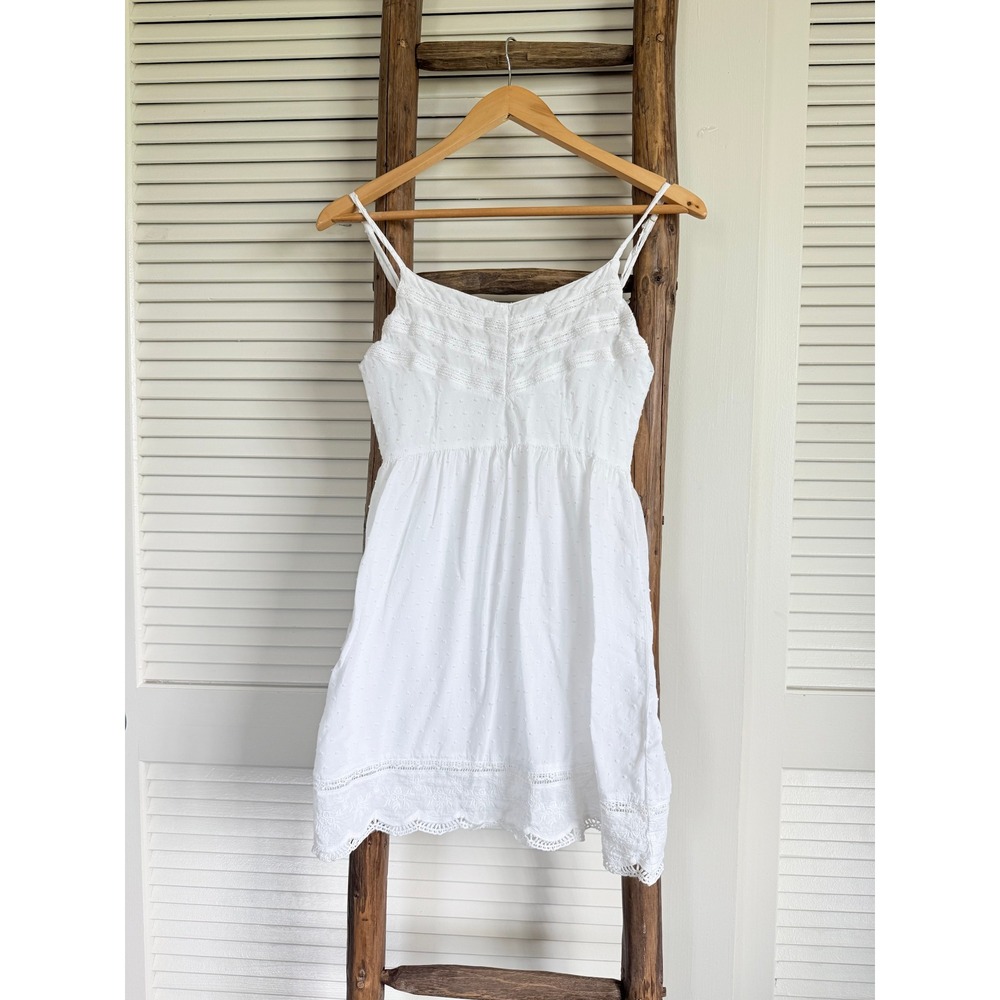 Mahina Mini Dress Womens Small White  Swiss Dot Eyelet‎ Lace Strappy